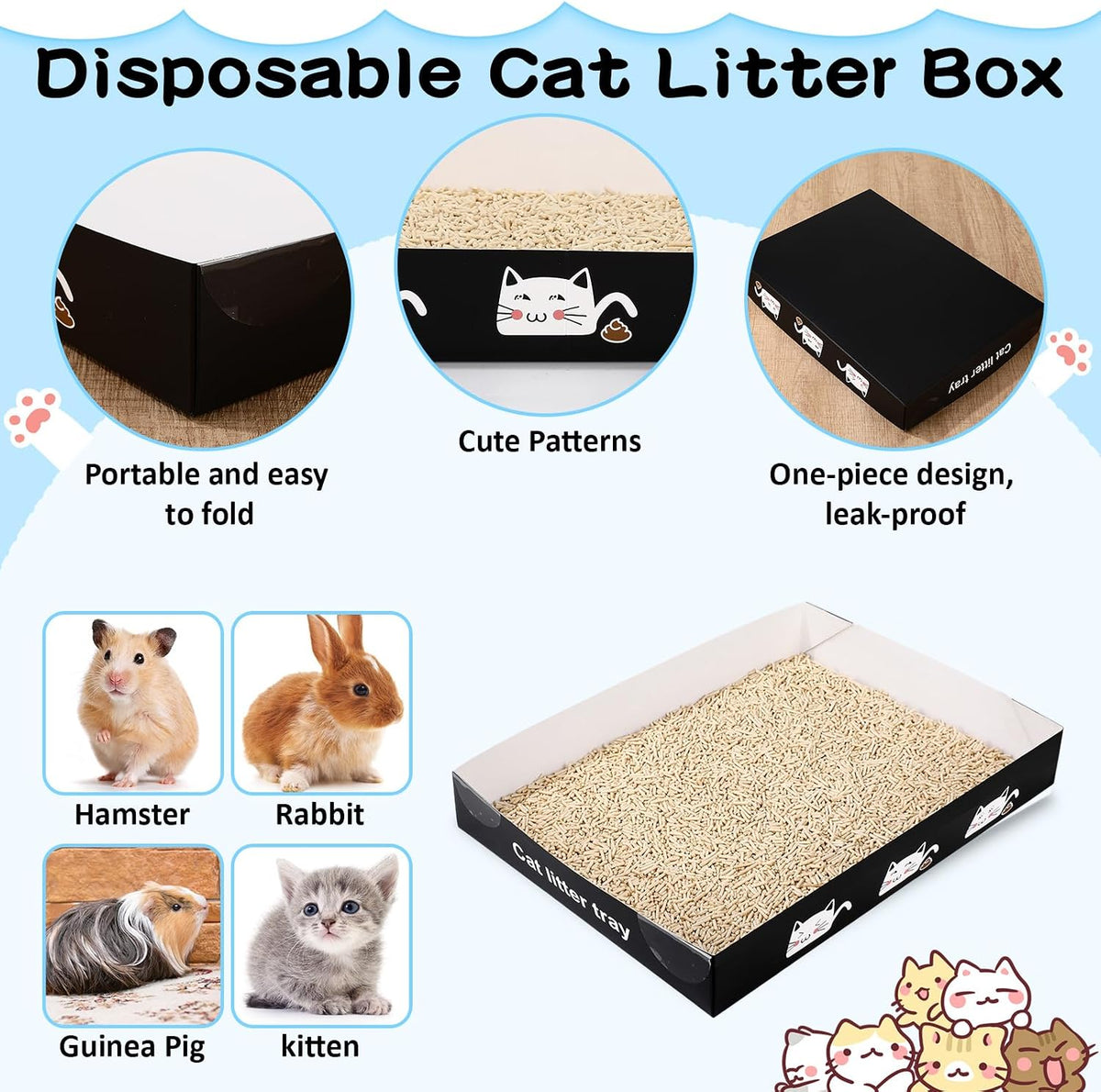 Amyhill 30 Pack Disposable Cat Litter Box Paper Pet Trays - Black - image 3
