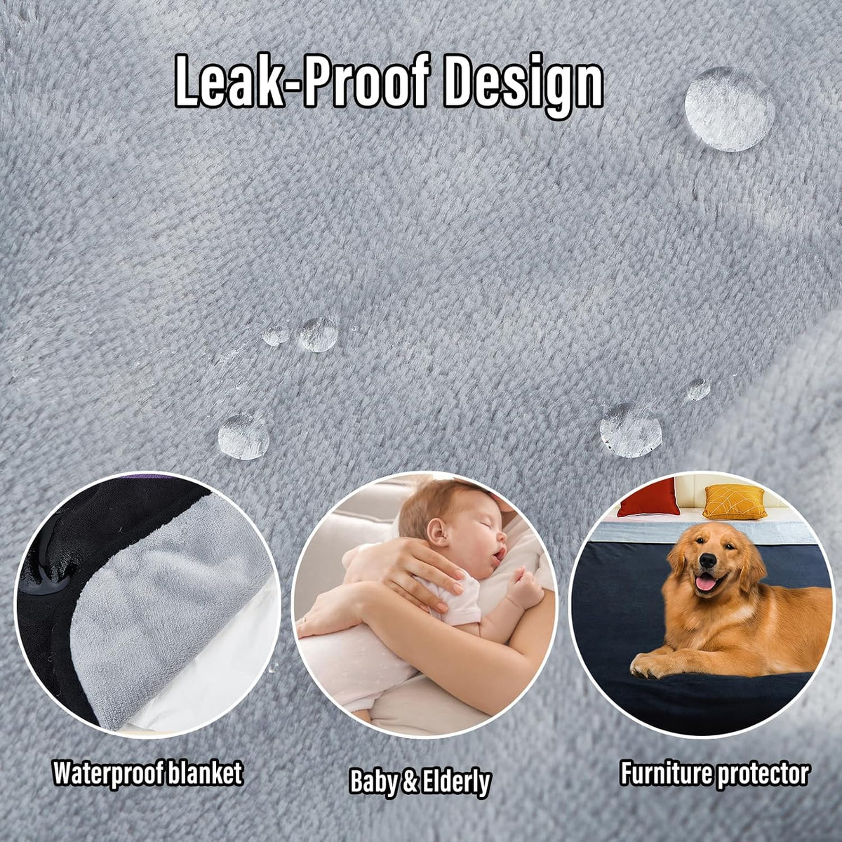 Waterproof Blanket for Bed Couch Sofa, Reversible & Reusable Cat - 80"x90" / Black/Light Grew - image 3