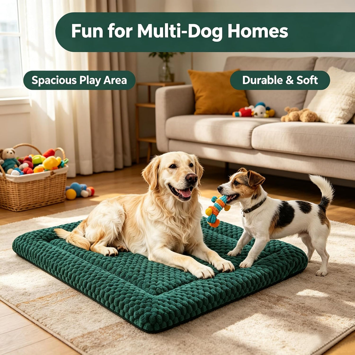 Dog Bed Mat, Reversible Crate Pad - 35"L*23"W*1.5"Th / Dark Green-1pc - image 2