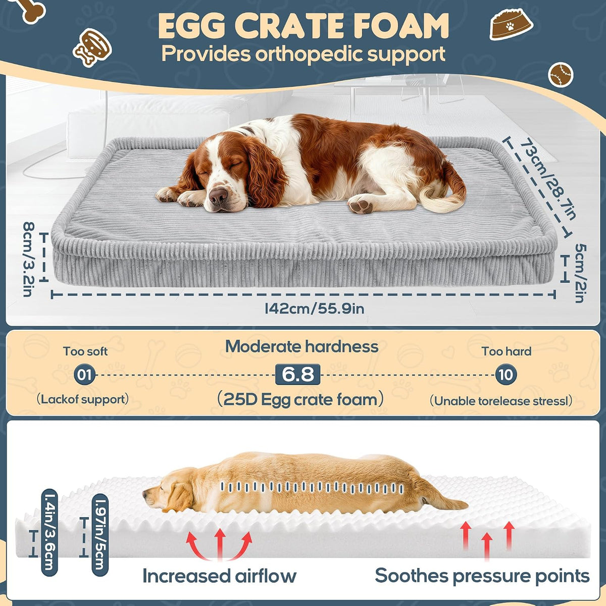 Dog Car Bed, Non-Slip Backseat Extender Pet Mat 50"x24.6"x2" – Essentials for Dogs - XL new（56"Lx28.7"M×2"H) / Light Gray - image 4
