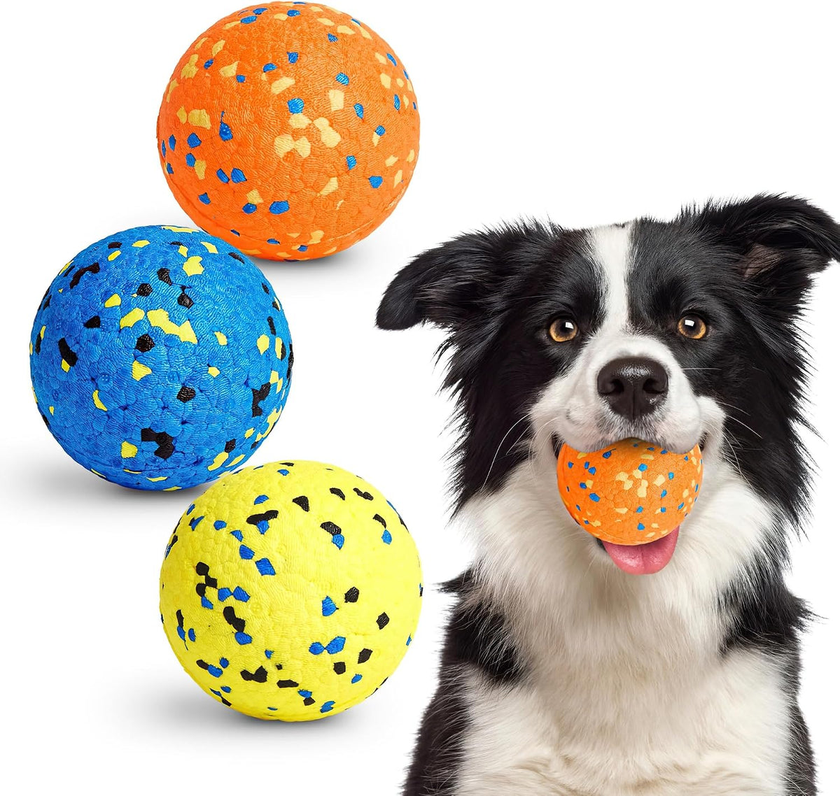 Kimee Dog Balls Tennis Balls Dog Chew Toys for Aggressive Chewers - 3 Balls (Tri-Color 3.15in)