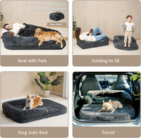 EHEYCIGA Foldable XL Dog Bed, Faux Fur Fluffy Pet Couch Bed for Large Dogs, Orthopedic Calming Memory Foam Big Pet Bed, Washable Soft Pet Sofa Bed with Non-Slip Bottom, Dark Grey, 46"x34"x6.5"