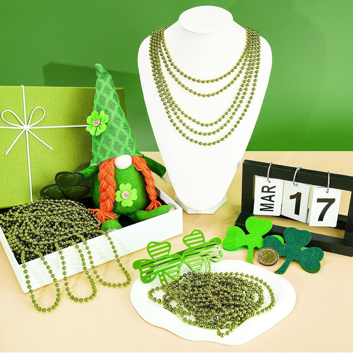 SHAOQINLIN 12 PCS Gold Bead Necklace - Light Green - image 3