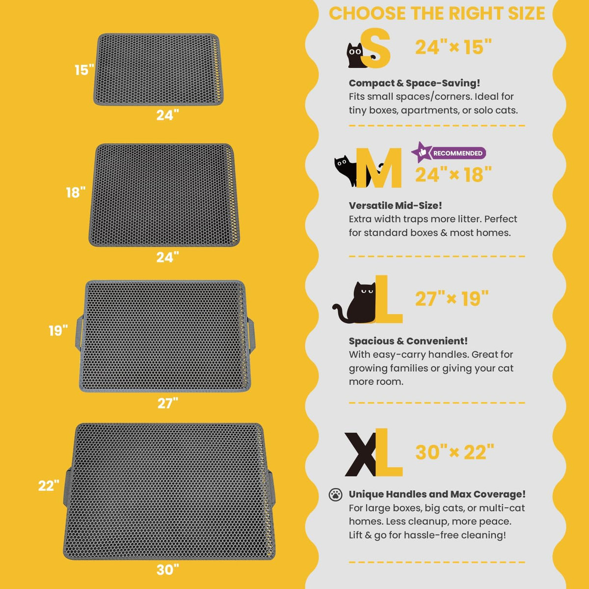 Cat Litter Mat Compact Size 23.6"x14.6" for Small Spaces - Gray / 30" x 22" (1 Pack) - image 2