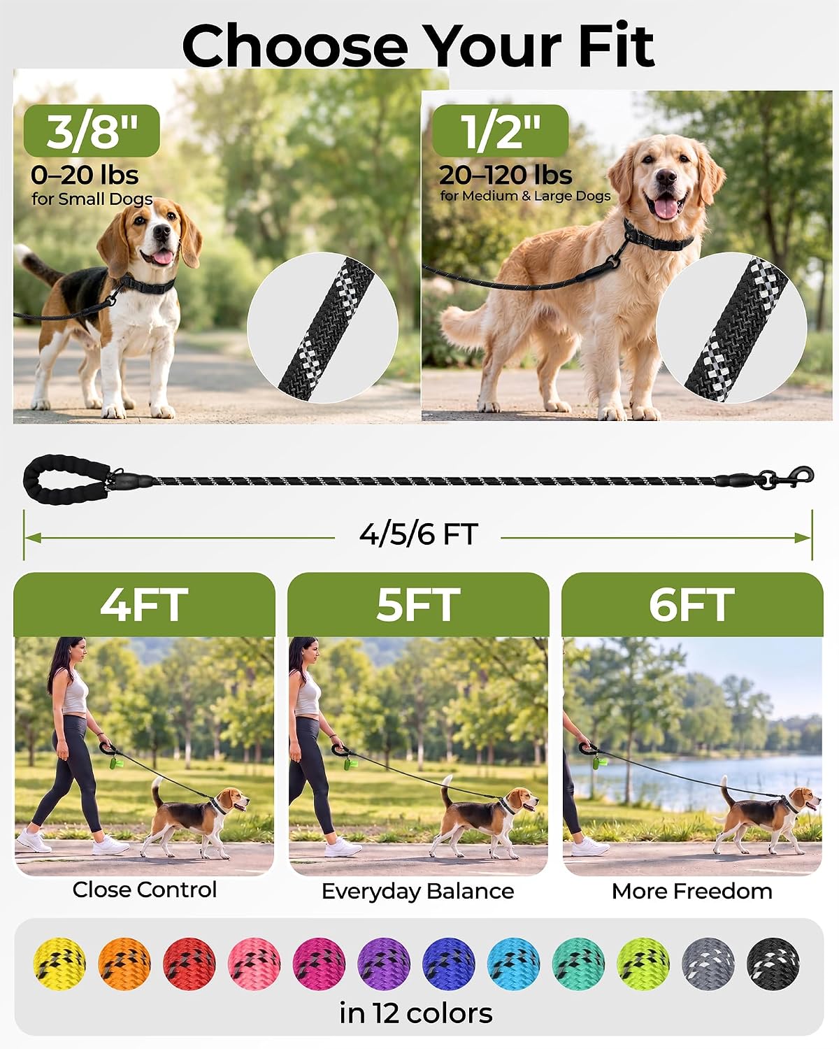 Taglory Rope Dog Leash for Medium Large Dogs - 1/2" x 4 FT (20~120 lbs.) / Blue - image 3