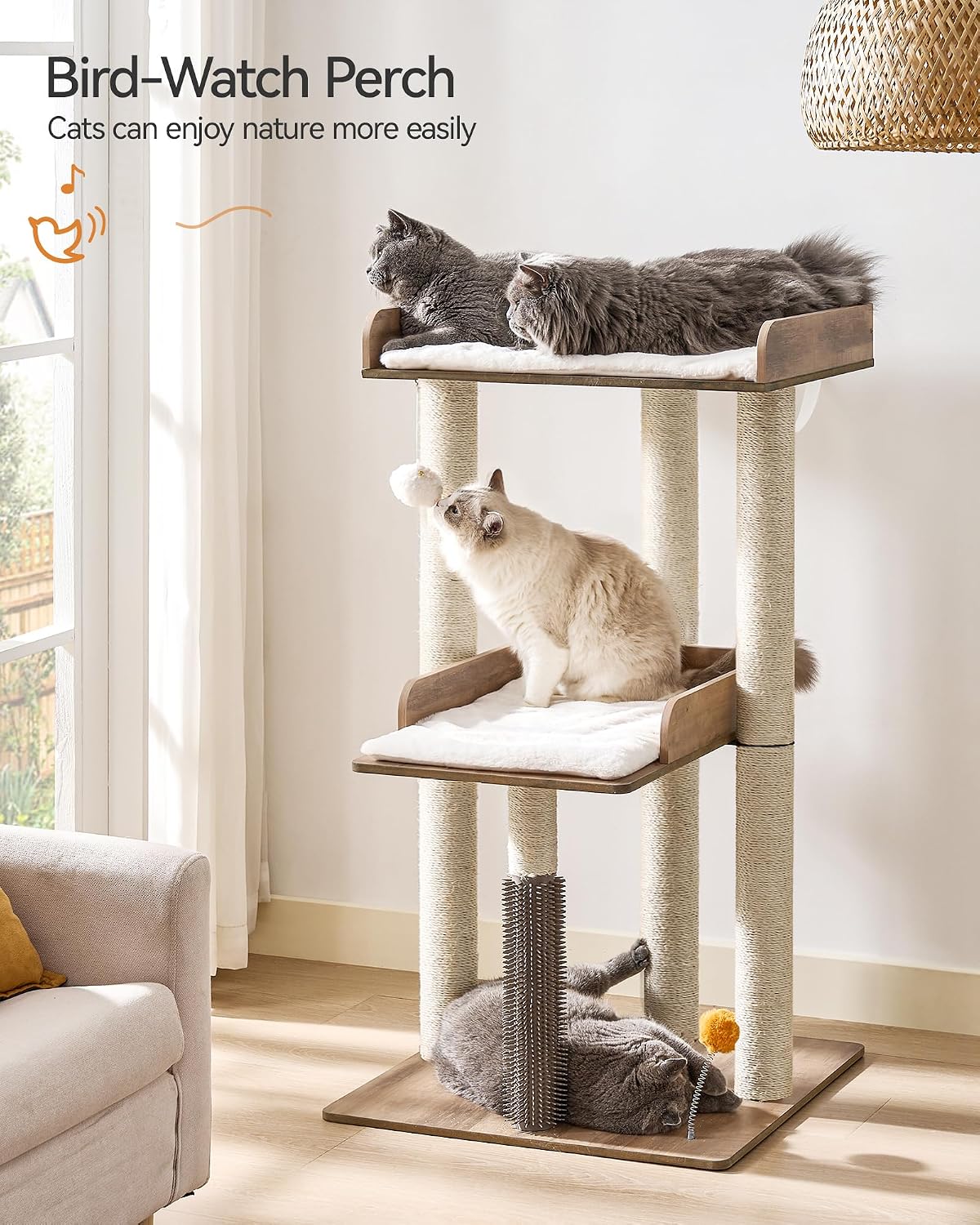 43.7" Modern Cat Tree for Large Cats, Quick One‑Person Assembly – Essentials for Cats - Gray / 23.6"L x 23.6"W x 43.7"H - image 2