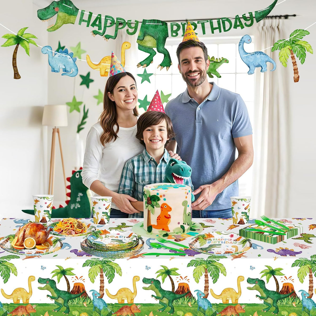 Litmitfu dinosaur birthday party supplies with plates, cups and banner - view 7