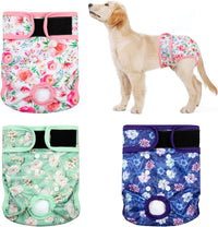 Reusable Dog Diapers Female Washable 3 Pack S Flowers for Heat – Essentials for Dogs - Purple / XL(17.5"-27"Waist) / 3