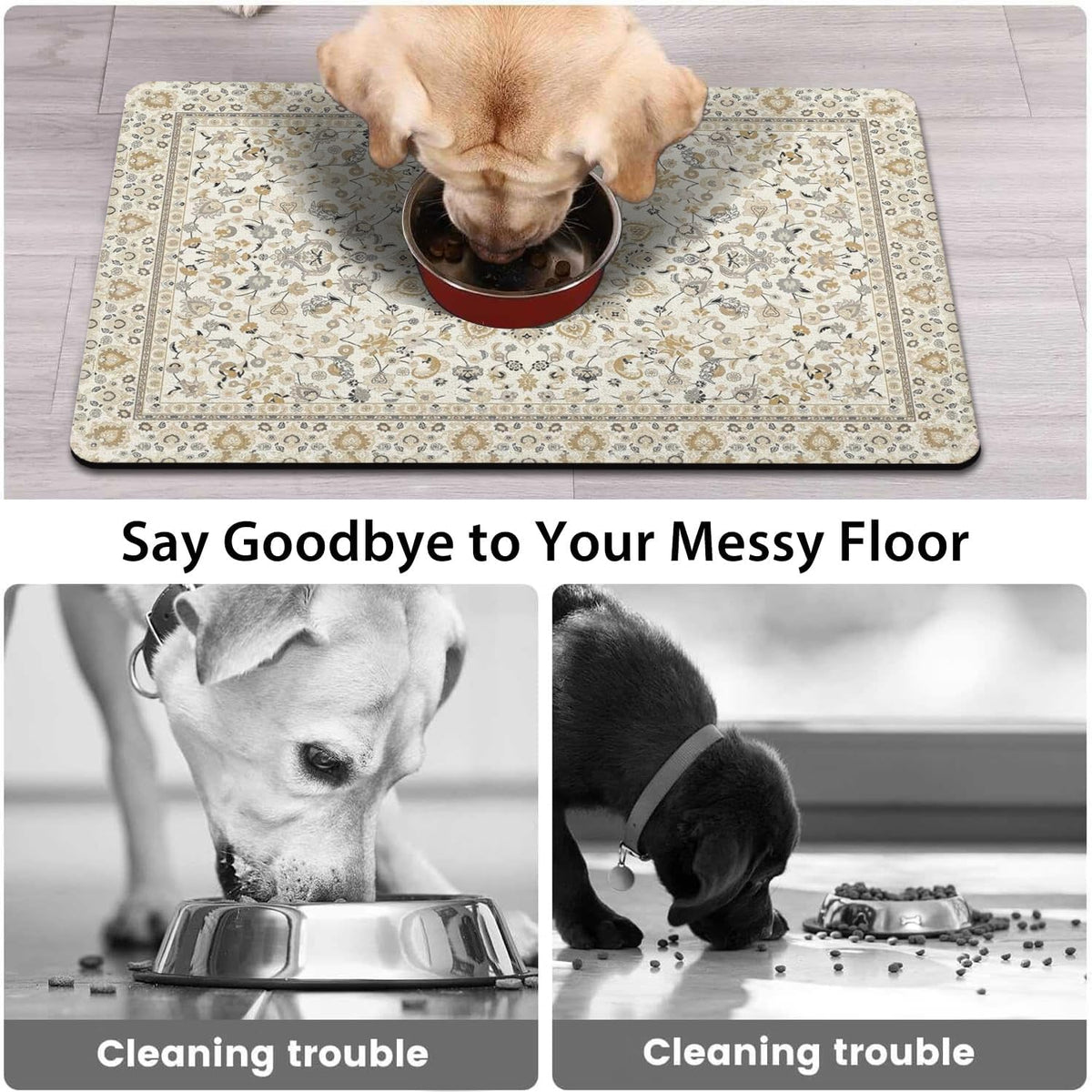 Dog Food Mat for Floors, Absorbent Pet Cat Food Bowl Mat - Bohemia 9 / 27"L x 17"W - image 3