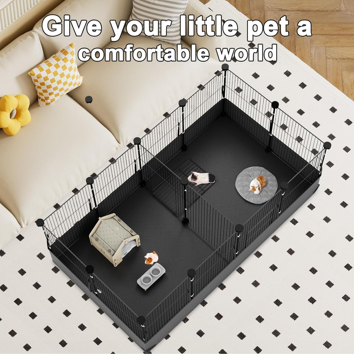 Guinea Pig Cage with Top Cover & 12 Panels - 14 Panels / Black - image 2