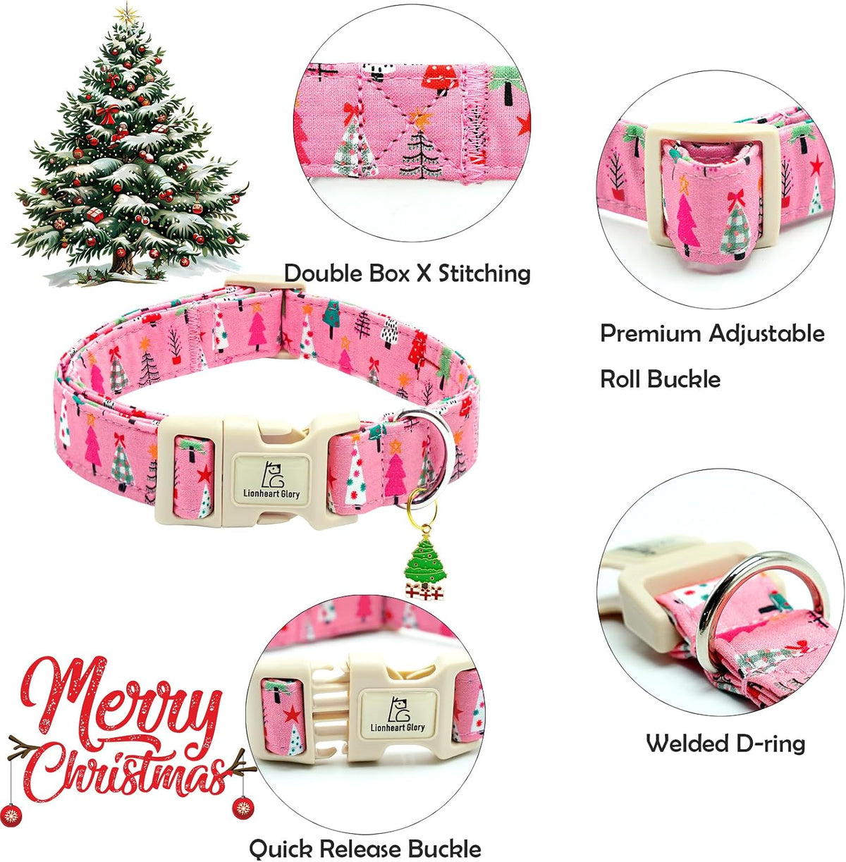 Lionheart Glory Christmas dog collar in cotton with adjustable strap and welded D-ring - view 2