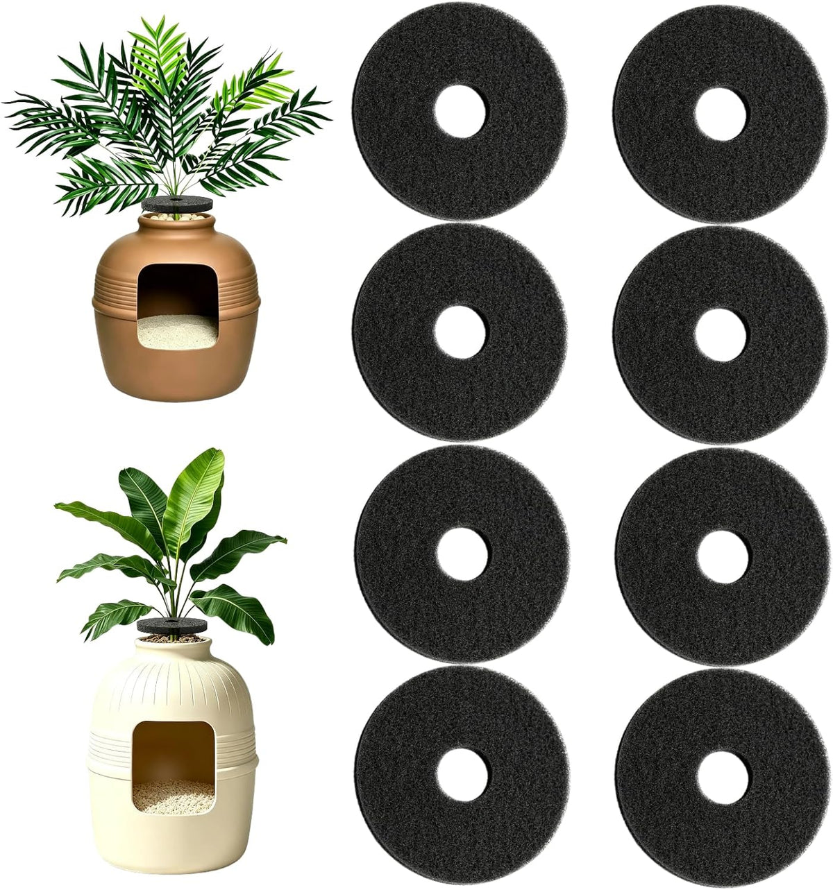 10-Pack 4.5" x 6.5" Carbon Filter Pads for Covered Cat Litter Boxes - Circular Filters