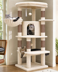 Globlazer Corner Stable Cat Tree Tower with Scratching Post, C51 - 51inch / Beige