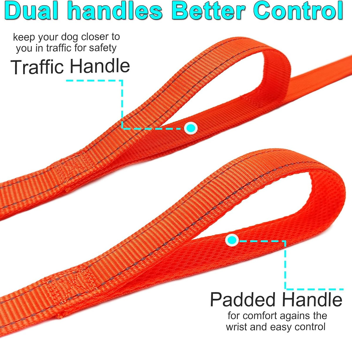 10FT Dog Leash with Traffic Handle Reflective Large Medium Dogs – Essentials for Dogs - 10ft x 1 in / orange - image 2