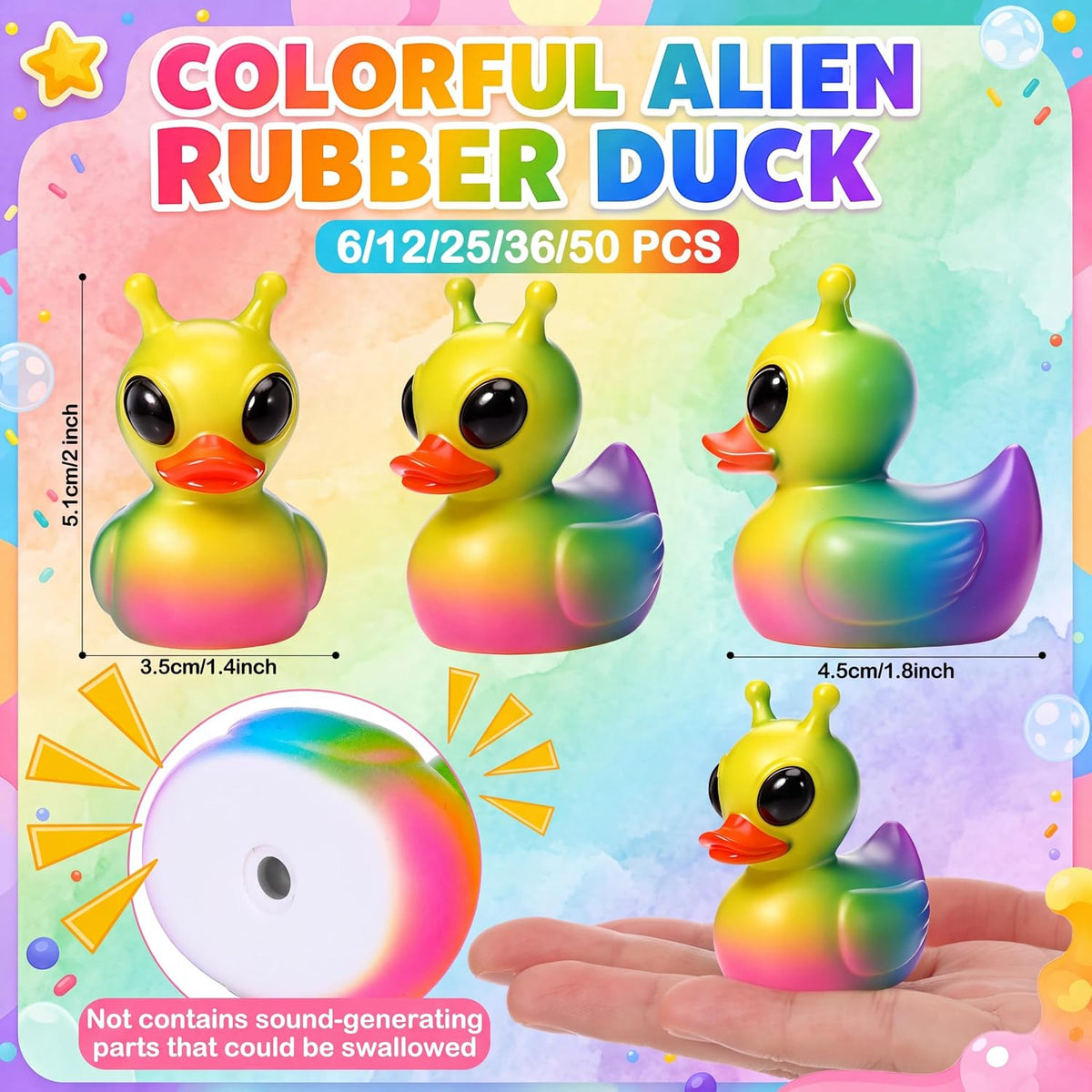 Sotiff mini alien rubber ducks, 25 green ducks with funny faces - view 16