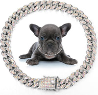 LEIFIDE Cuban Link Dog Collar Chain 12mm, Rose Gold, Pink - 12 Inches / Silver, AB Color