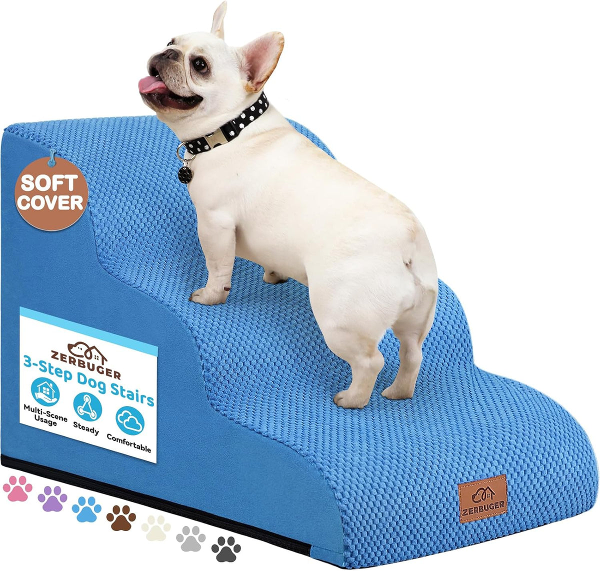 Zerbuger Dog Ramp and Stairs for Bed, Coffee 3 Steps 16" H - Blue / 3