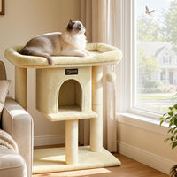 Cat Tree Tower Scratching Post for Indoor Large Adult Cats with Perch - Beige / 28 Inches - image 4