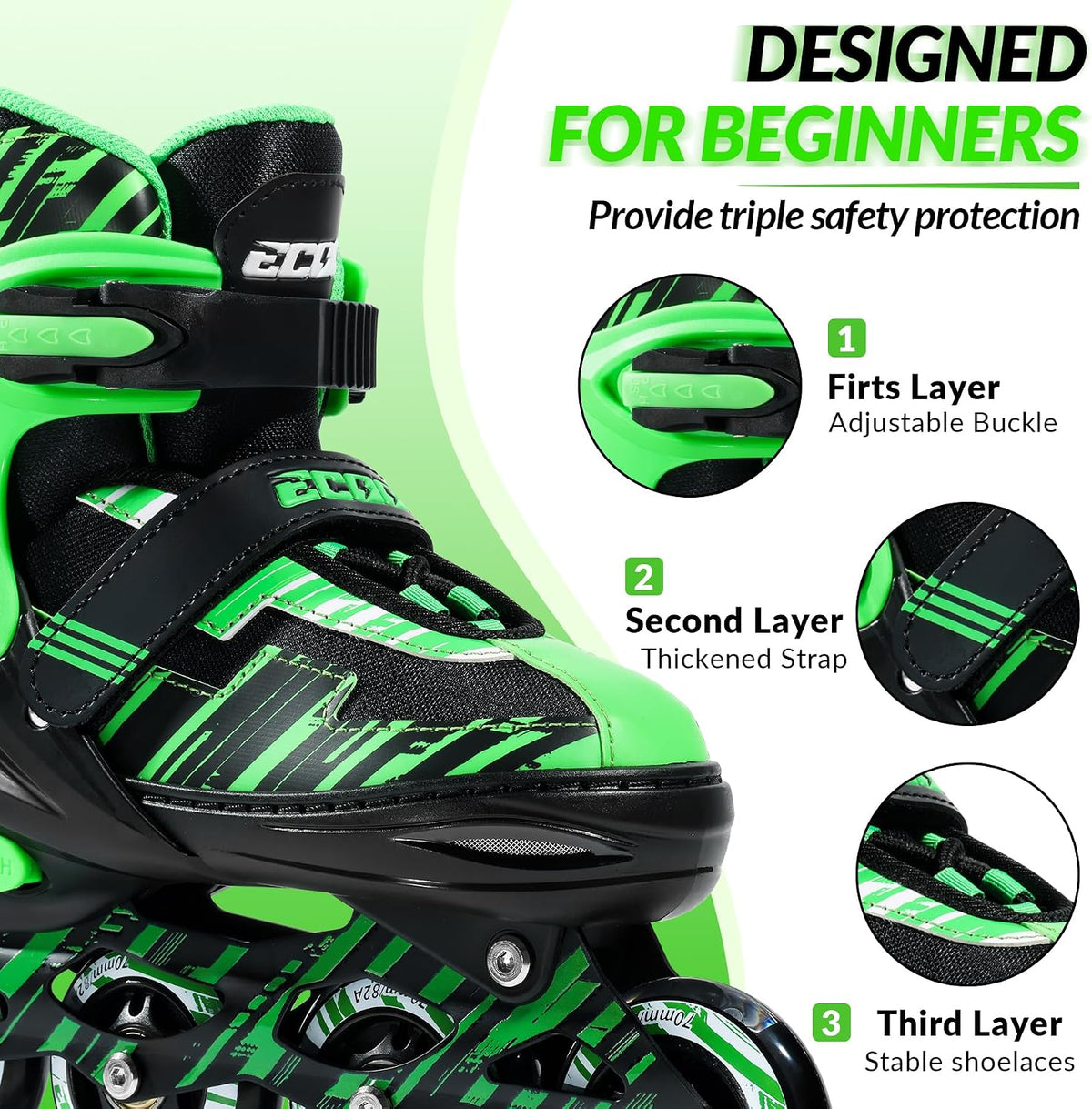 Adjustable Inline Skates for Kids Ages 4-12 – Fun for Kids & Family - Green & Black / Small-Little Kids(11j-13j US） - image 2