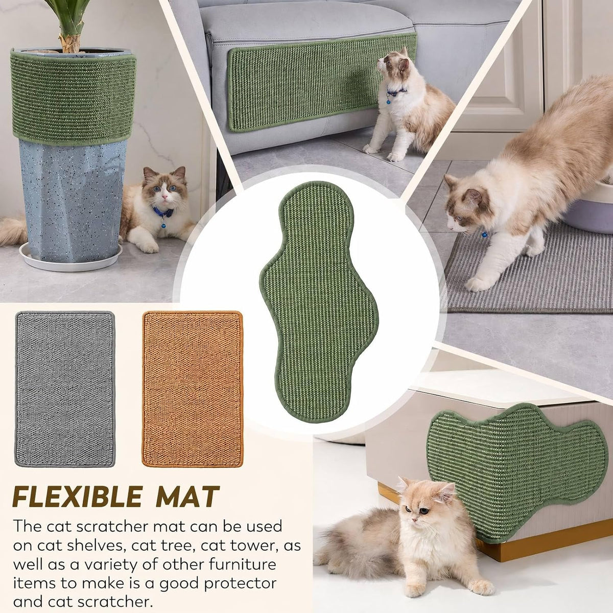 Sisal Cat Scratcher Mat with Sticky Tapes - Green / 23.6" x 11.8" (1-Pack) - image 3