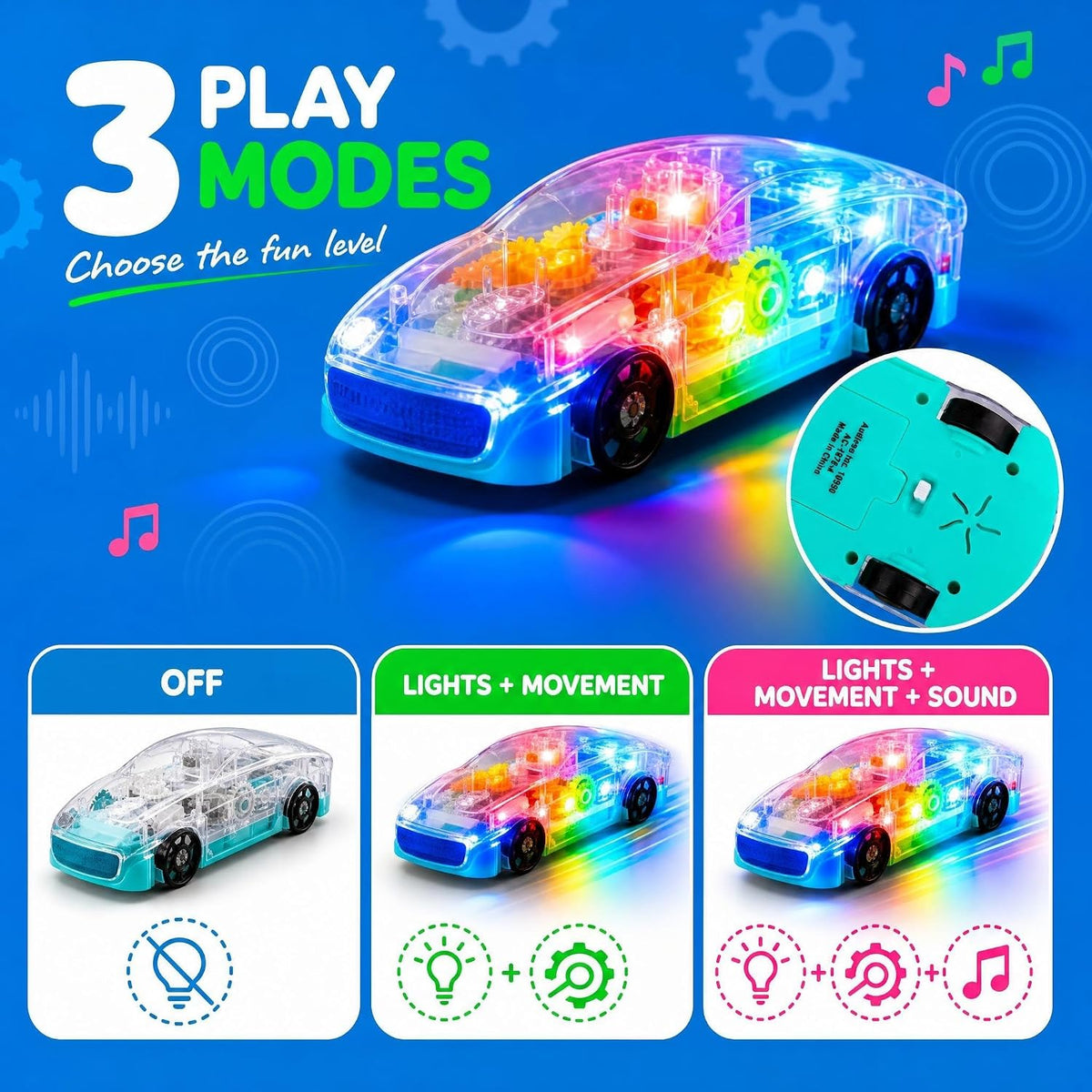 ArtCreativity Light-Up Transparent Sensory Car Toy, Bump-and-Go - image 4