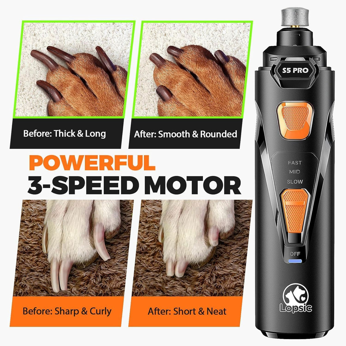 Whisper Quiet Dog Nail Grinder Safe & Stress-Free for Sensitive Dogs - Black - image 4