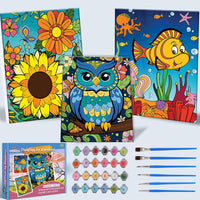 Jovial & Joyful kids paint by number kit with three framed animal canvases and paint pots - view 3