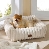 Bedsure ComfyFleece Cute Dog Bed for Small Medium Dogs Washable - M(25" x21" x7") / Cream