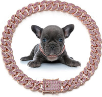 LEIFIDE Cuban Link Dog Collar Chain 12mm, Rose Gold, Pink - 18 Inches / Rose Gold, Pink