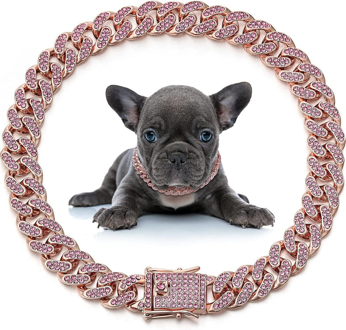 LEIFIDE Cuban Link Dog Collar Chain 12mm, Rose Gold, Pink - 18 Inches / Rose Gold, Pink