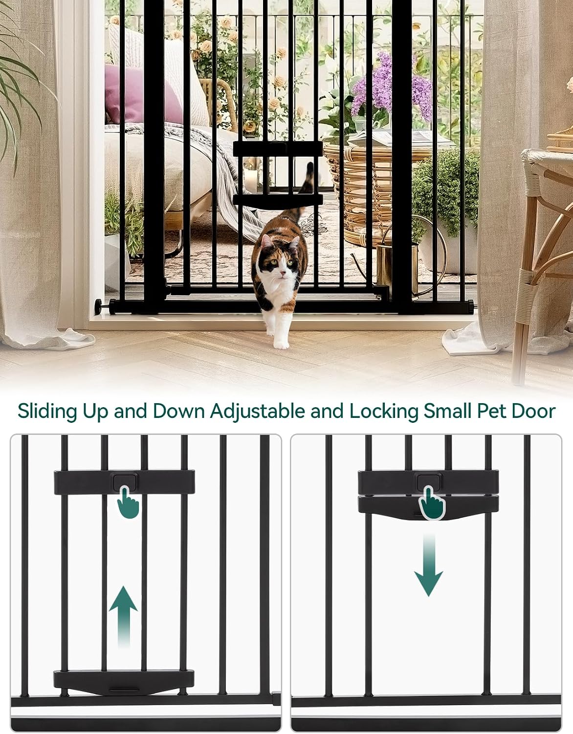 Babelio 36" Tall Pet Gate with Cat Door, CatPrivilege II, 29-40" - Black / 29-48" Wide, 36" Tall - image 3