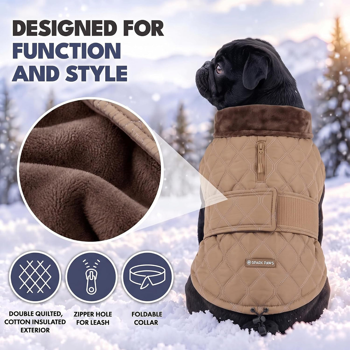 Spark Paws Quilted Dog Winter Coat - Brown / Small - image 3