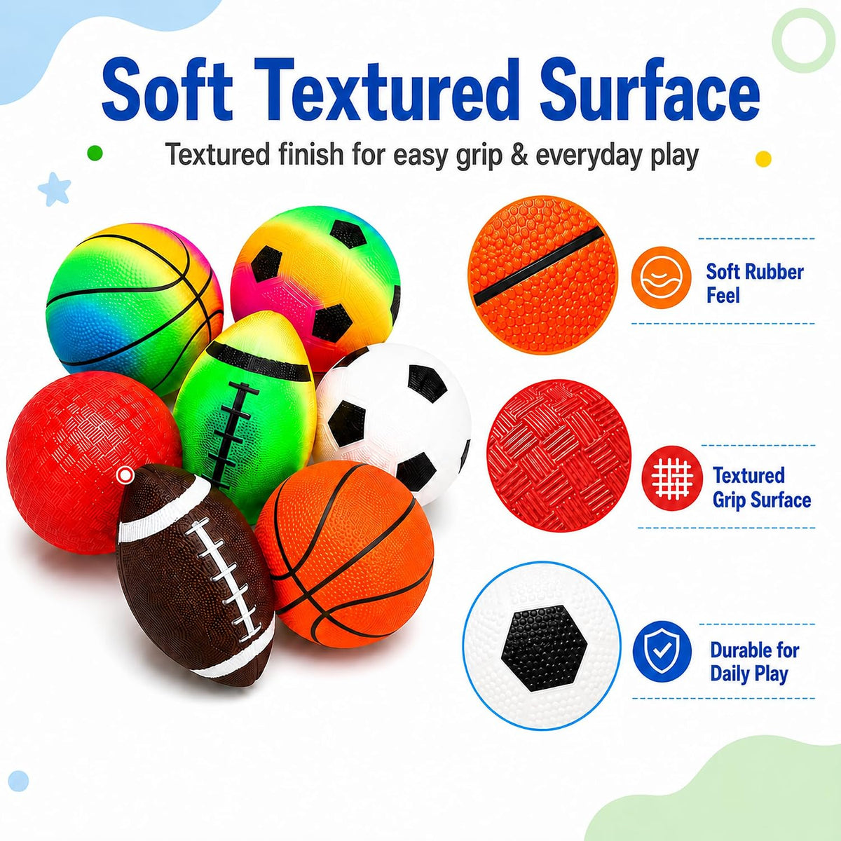 Soft Sports Balls for Kids - 7 Inflatable Balls 5" - image 3