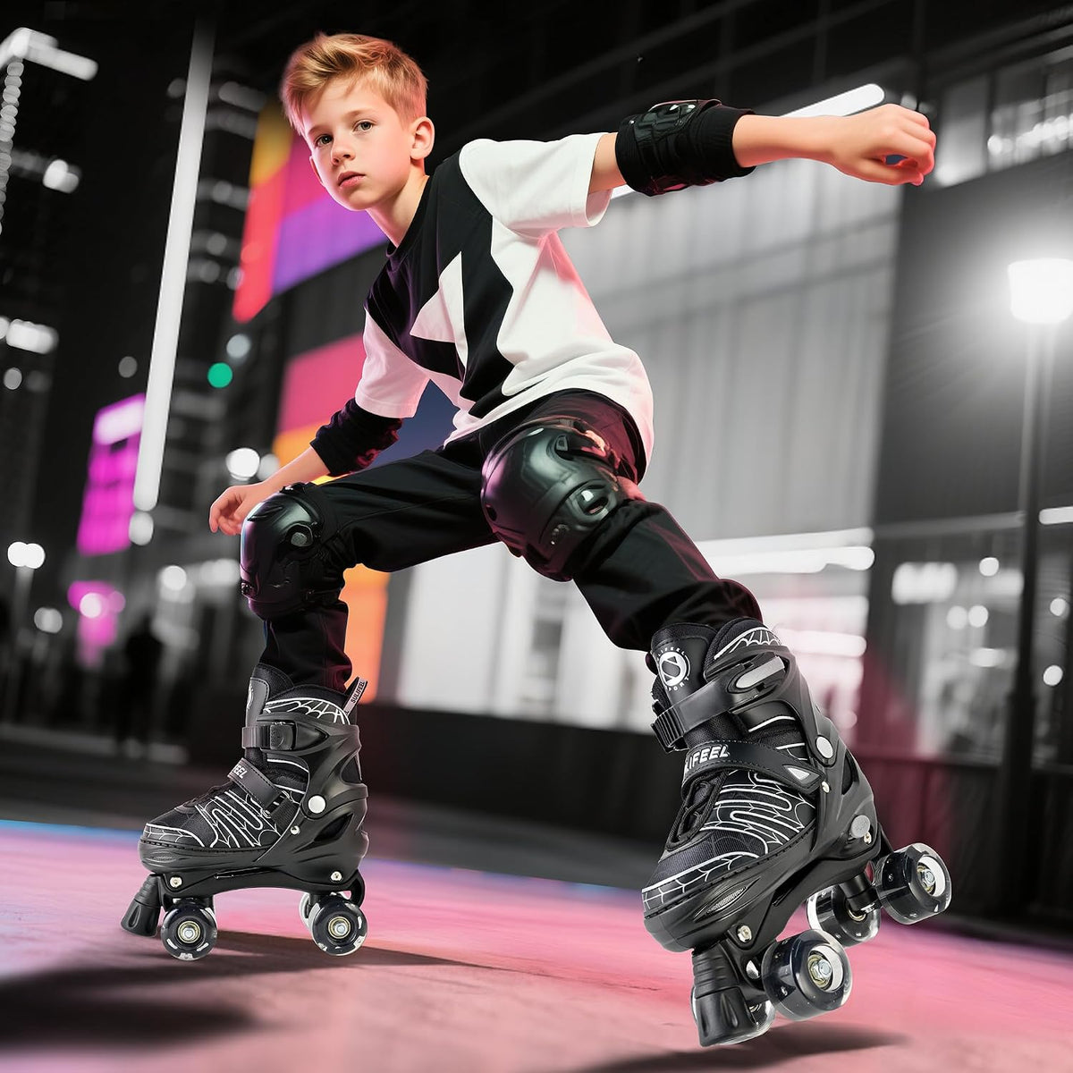 SULIFEEL Adjustable Kids Roller Skates, Light up Wheels – Fun for Kids & Family - C Spider Black / Large - Youth - image 3