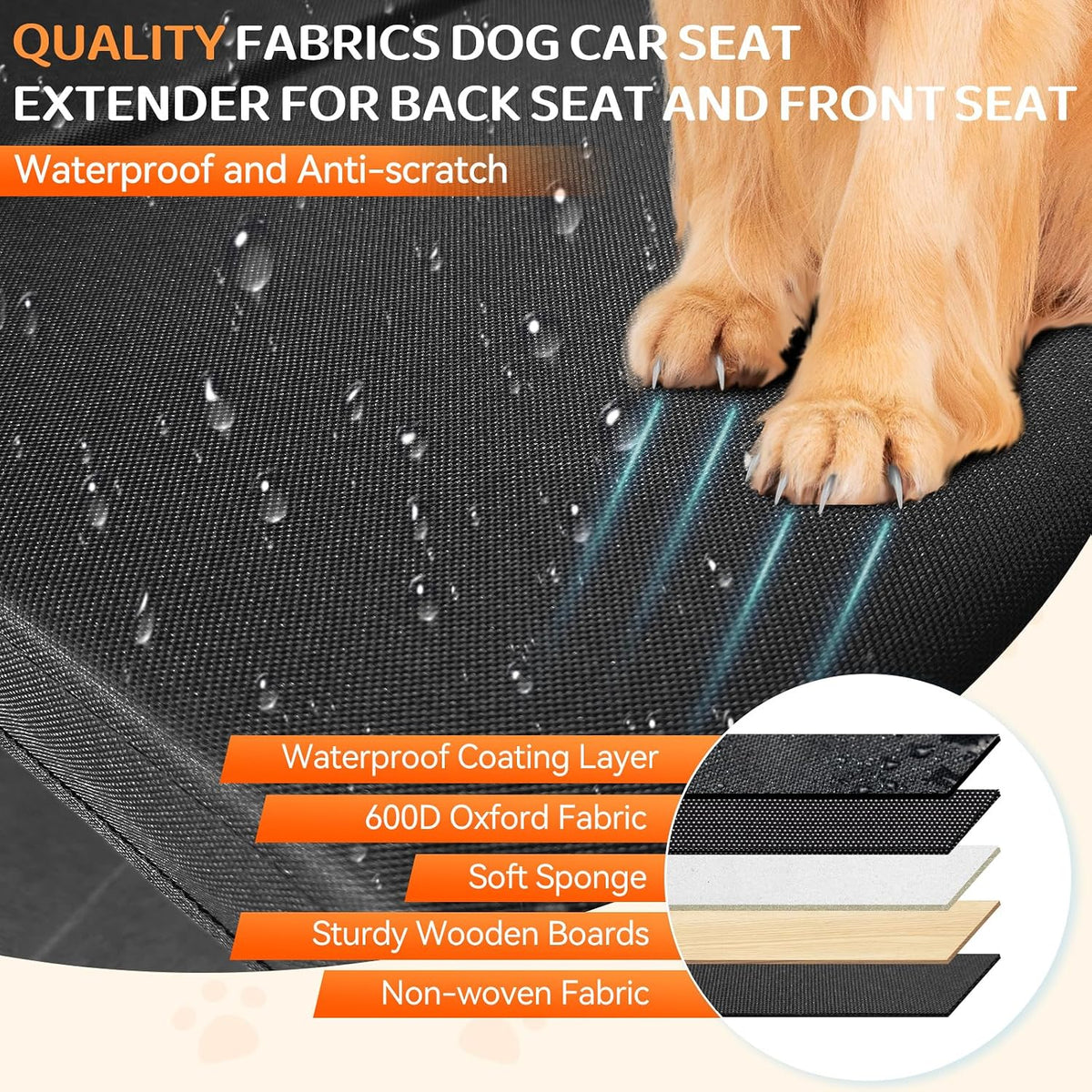 Car Seat Extender for Dogs - Black-M-19 x 11x 13.3 in-(up to 180LBS) - image 3