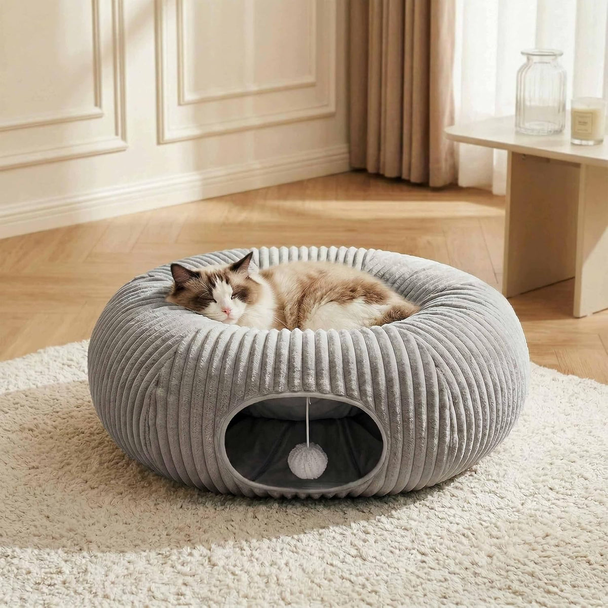 Cat Tunnel Bed with 40 Pcs Interactive Cat Toys - Grey / Medium - image 4