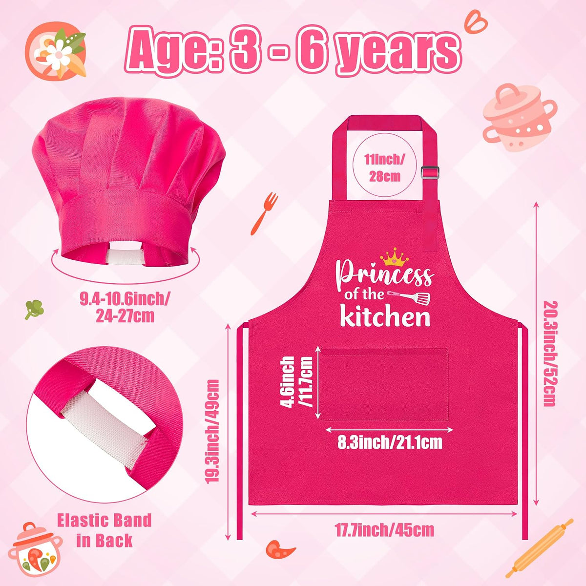4Pcs Kids Apron and Chef Hat Set Gift for Girls Boys - Princess - image 2
