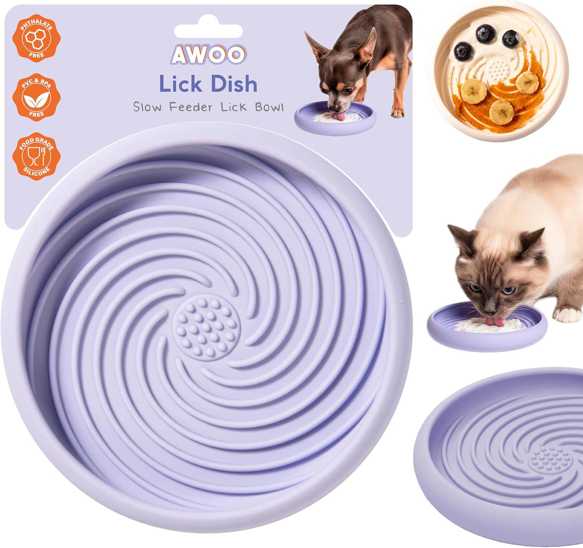 Lick Dish, Silicone Lick Mat + Slow Feeder for Cats & Small Dogs - Periwinkle / Small