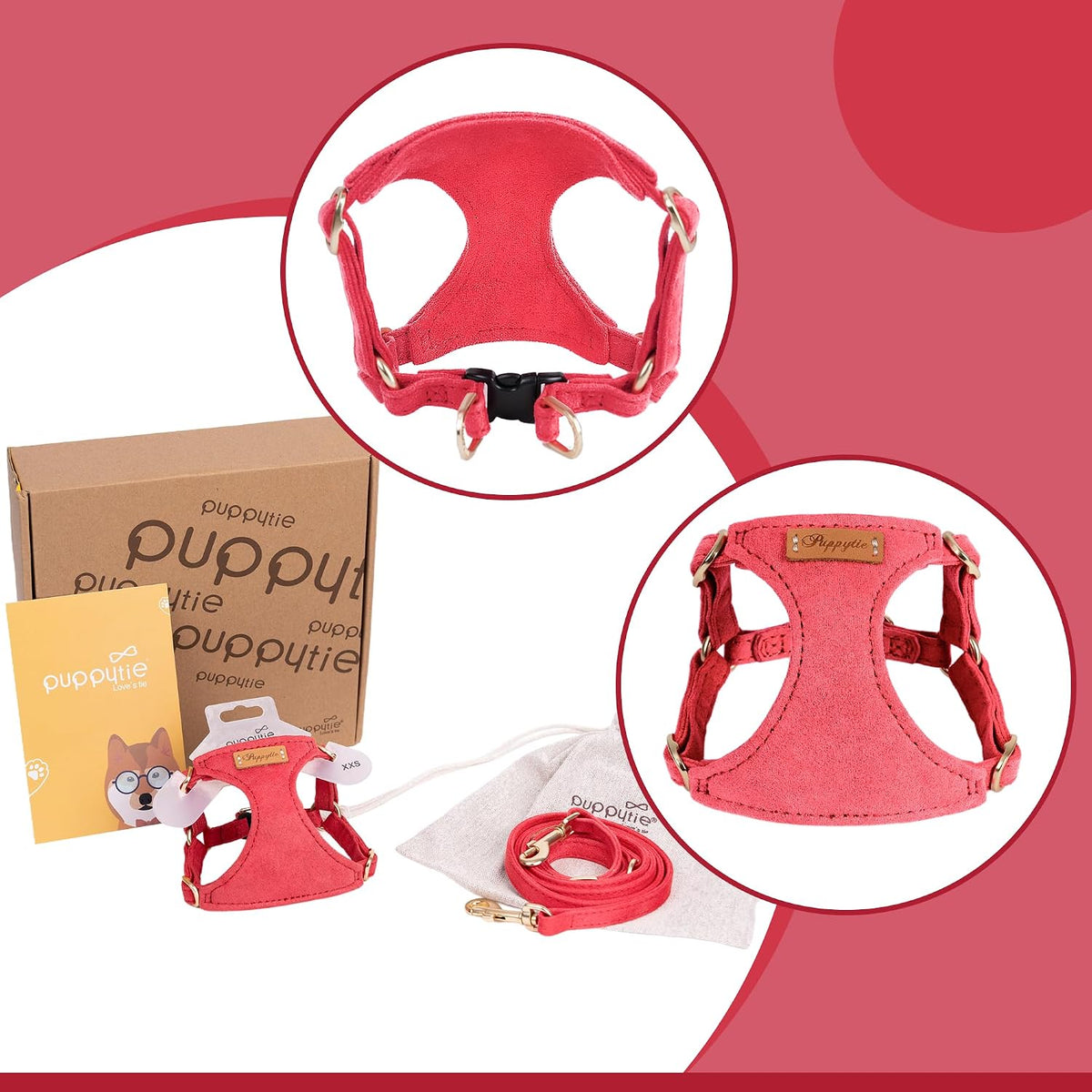 Puppytie Small Dog Harness and Leash Set, Pink, S – Essentials for Dogs - red-camellia / M(16.5-31lb） - image 3