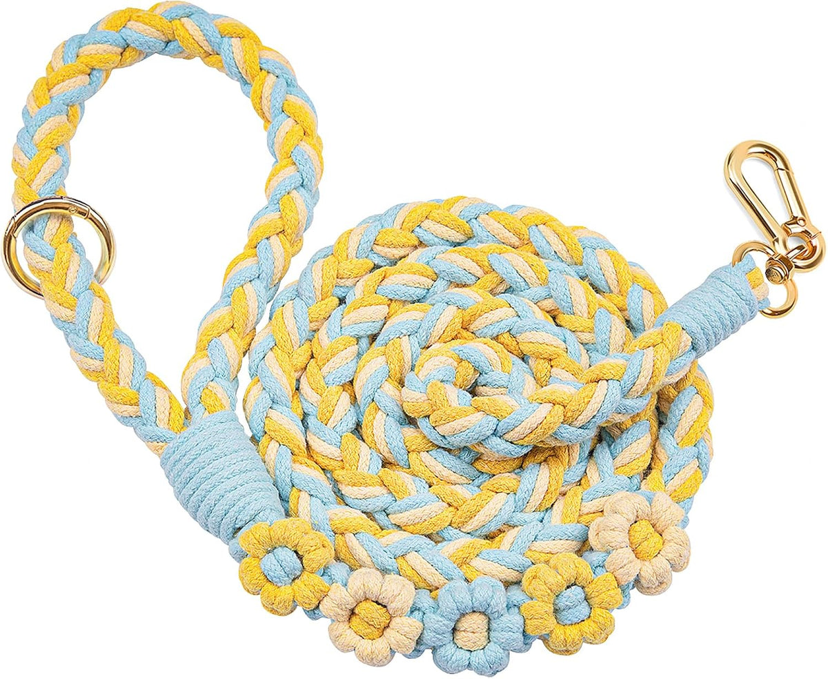 5FT Braided Cotton Rope Leash for Small, Medium and Large Dogs - Lemon Ice Blue