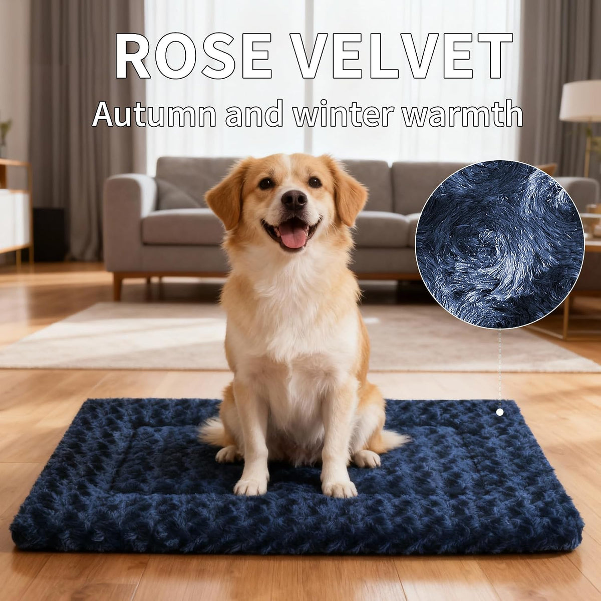 Dog Bed Mat,Reversible & Ultra Soft Kennel Pad-Machine Washable Pet Bed for Dogs & Cats-All-Weather - 30.0" L x 20.0" W x 1.5" Th / Navy Blue - image 2