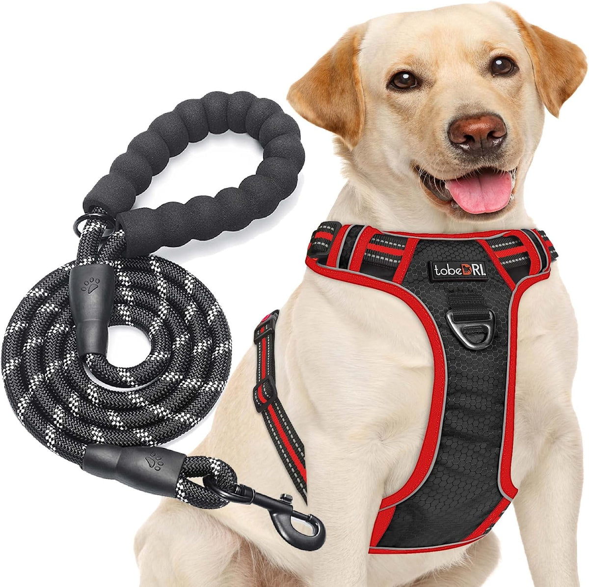 tobeDRI No Pull Dog Harness Adjustable Reflective Oxford Easy Control - Black/Red / X-Large