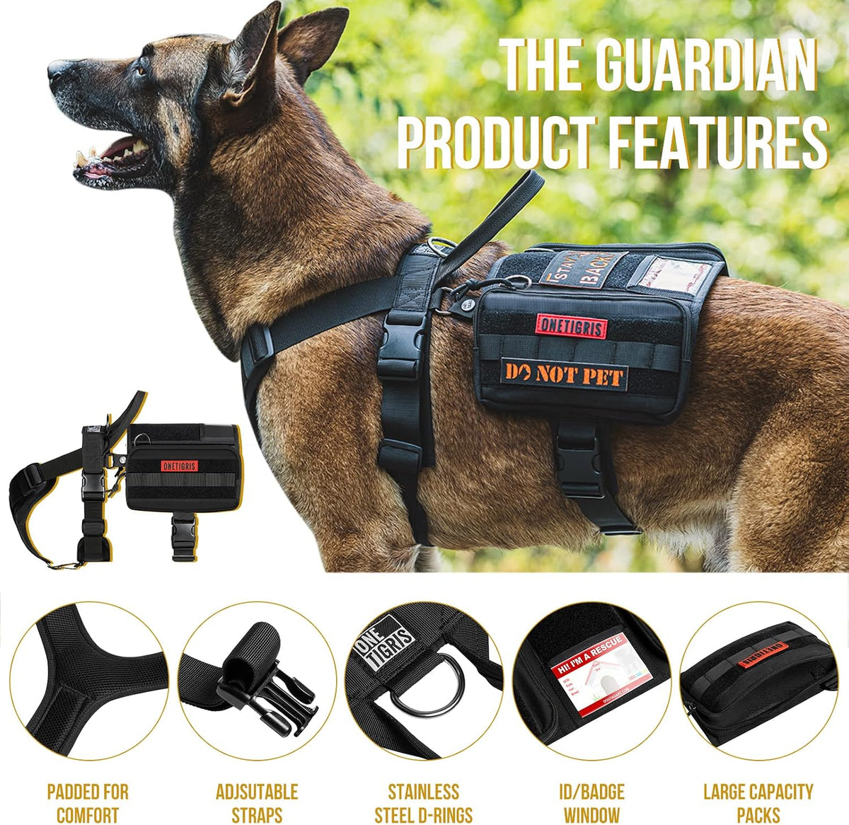 OneTigris Service Dog Vest Harness - M / Black - image 2