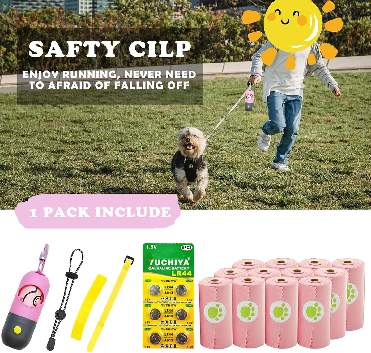 Dog Poop Bags Holder with LED Flashlight - Pink / 195 Count (Pack of 1) - image 3