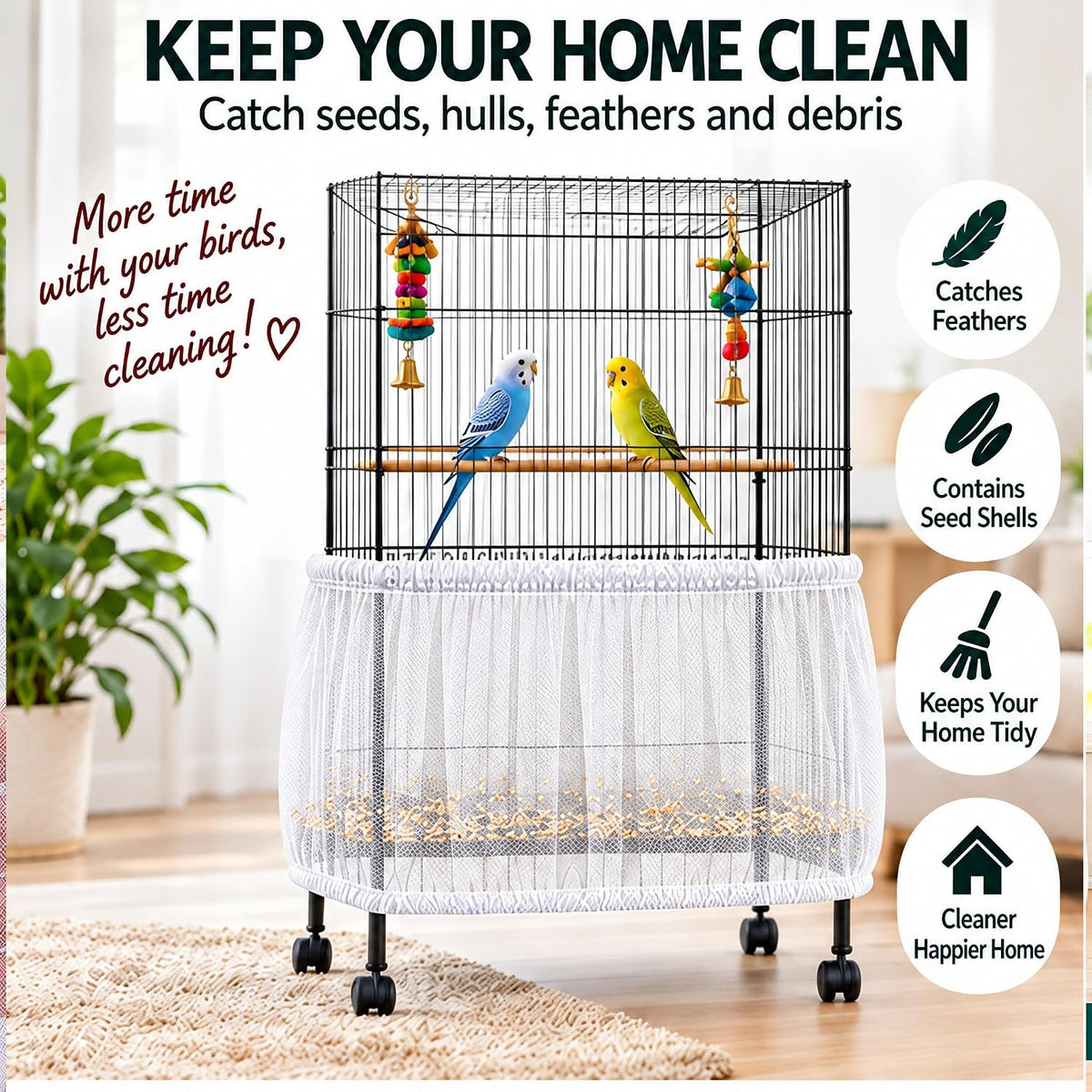 Bird Cage Net Cover Seed Catcher - White / 78.7 x 15 Inch/ 200 x 37 cm - image 3