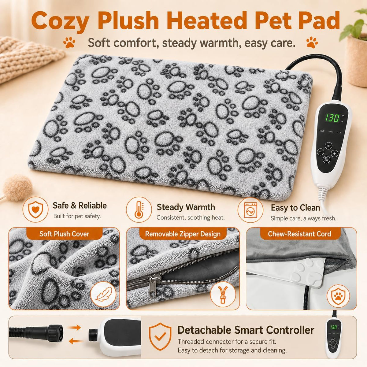 Large Dog Heating Pad 36x24 in with Normally Open Function – Essentials for Dogs - Grey / 36 x 24 in - image 4