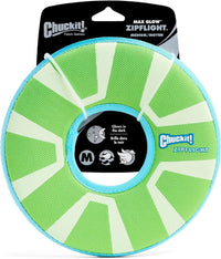 Chuckit! Max Glow Zipflight Flying Disc Dog Toy, Floats, Medium