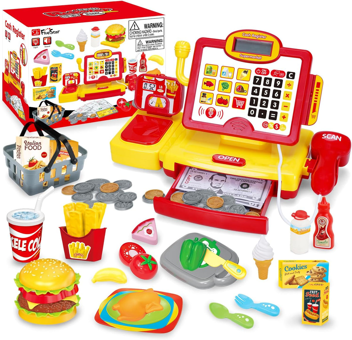 FS Toy Cash Register for kids Scanner - Red&yellow