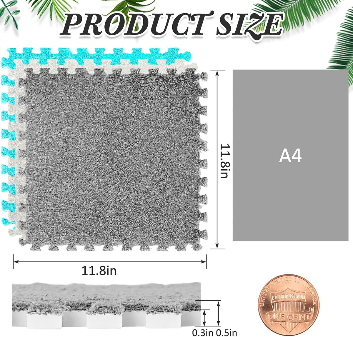 Amylove 18 Pcs Plush Foam Interlocking Carpet Tiles, Beige, Pink - White, Gray, Blue - image 2