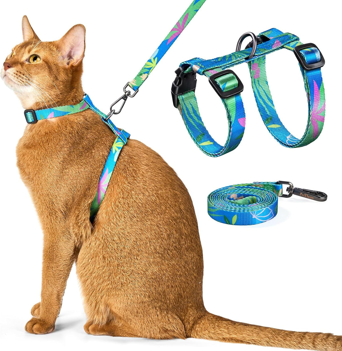 Adjustable Cat Harness and Leash Set Escape Proof – Essentials for Cats - Hawaii Green, Adjustable
